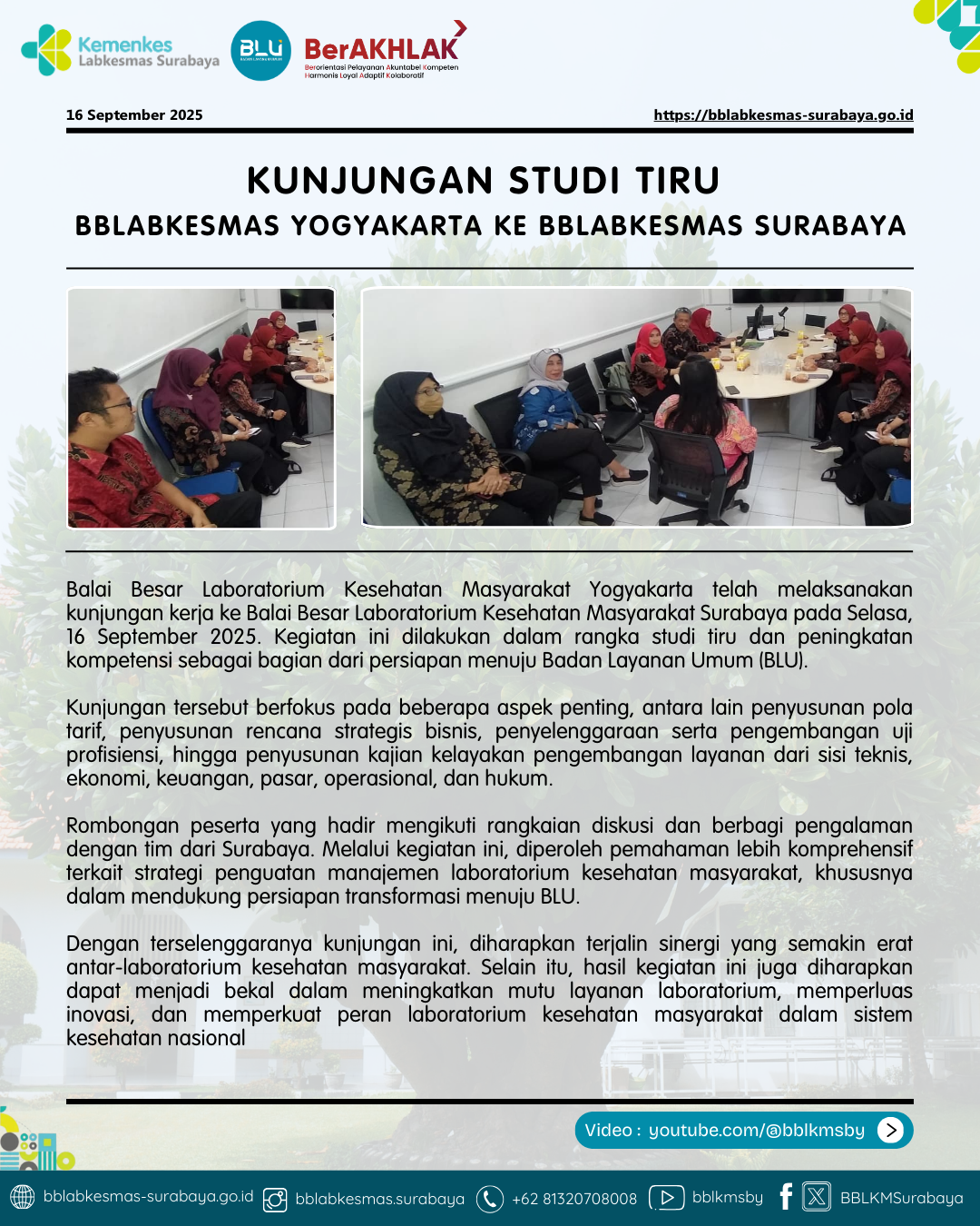 Kunjungan Studi Tiru  Labkesmas Yogyakarta ke bblabkesmas surabaya